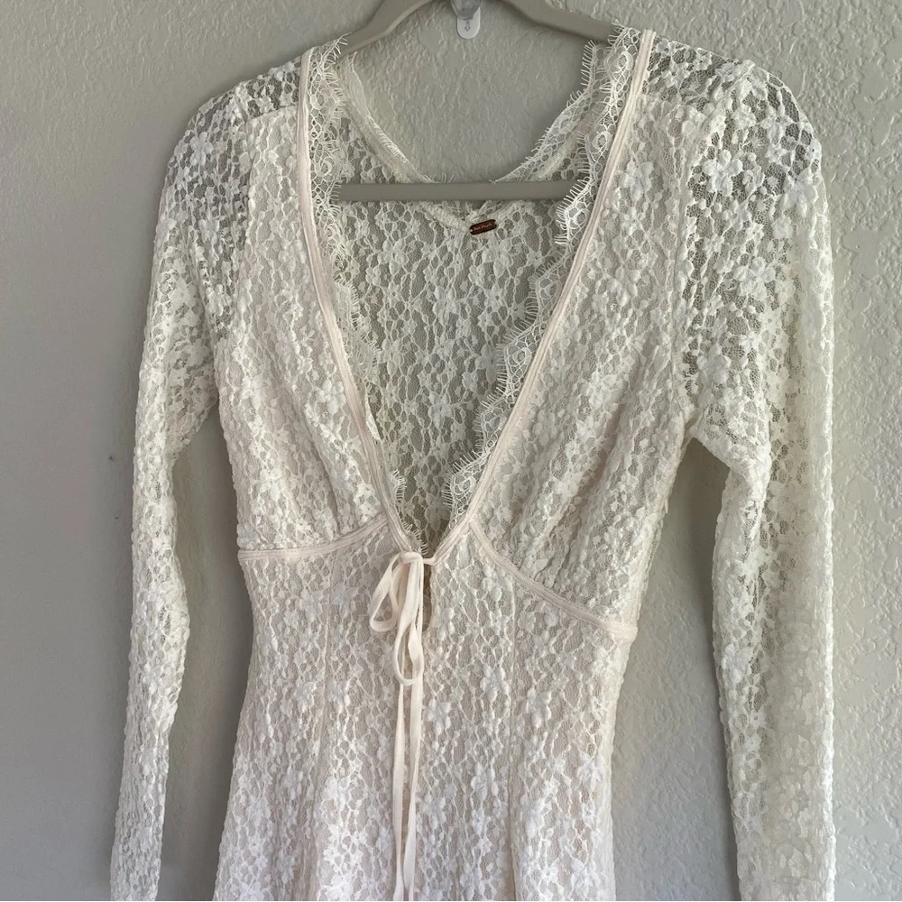 NEW Free People Petra Mini Dress Lace Long Sleeve Mini Dress Ivory